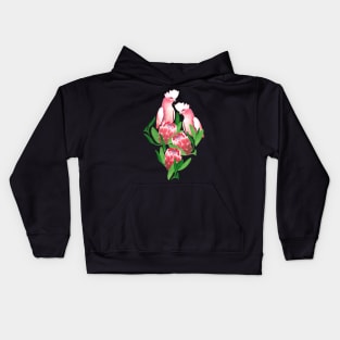Pair of Pretty Pink Cockatoos with Proteas Kids Hoodie